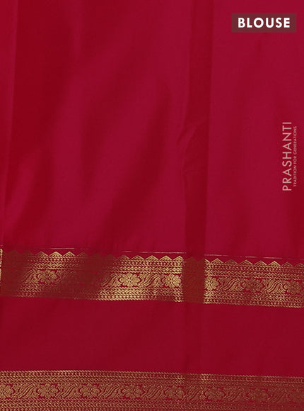 Semi kanchipuram silk saree mango yellow and pink with allover zari weaves & buttas and rettapet zari woven korvai border