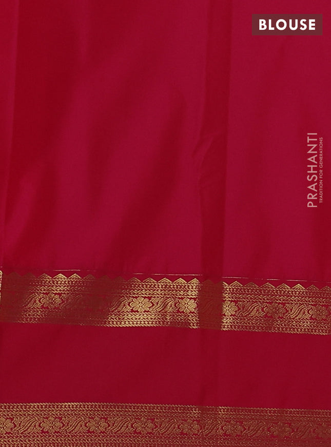 Semi kanchipuram silk saree mango yellow and pink with allover zari weaves & buttas and rettapet zari woven korvai border