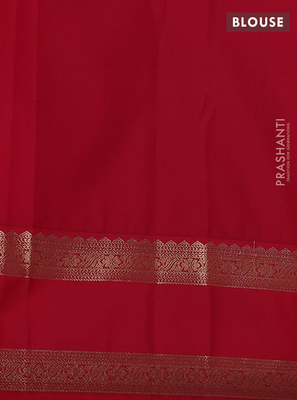 Semi kanchipuram silk saree teal blue and red with allover zari weaves & buttas and rettapet zari woven korvai border