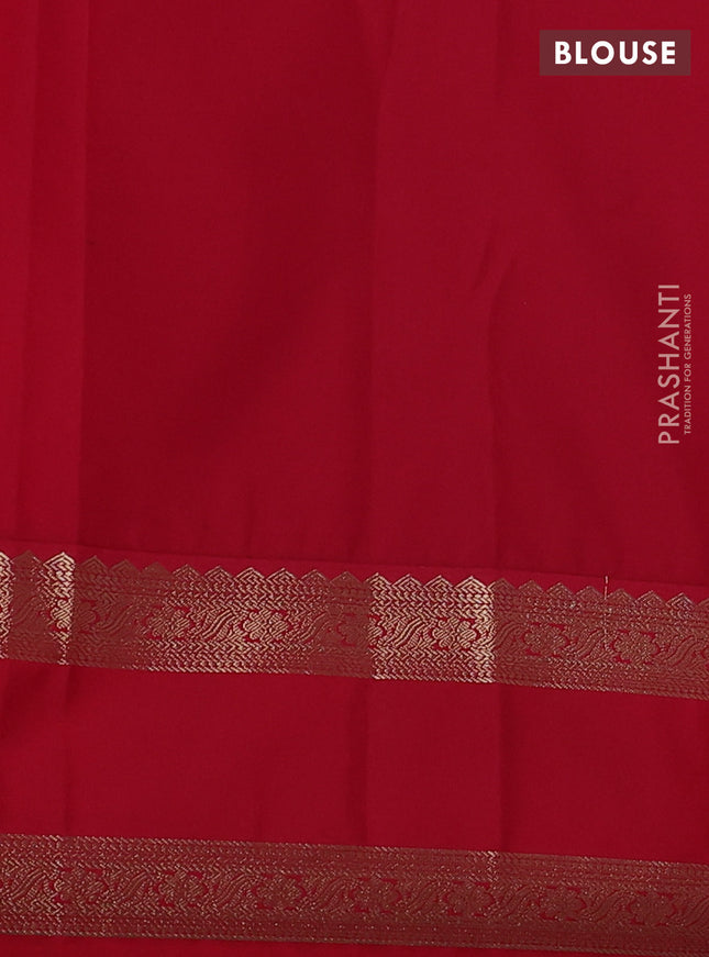 Semi kanchipuram silk saree teal blue and red with allover zari weaves & buttas and rettapet zari woven korvai border