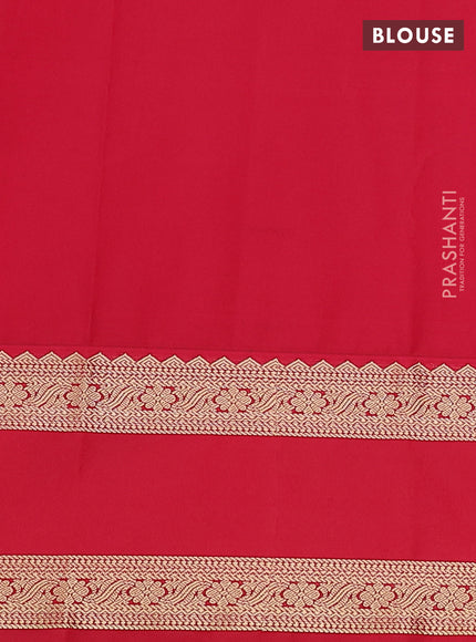 Semi kanchipuram silk saree peacock blue and red with allover zari weaves & buttas and rettapet zari woven korvai border