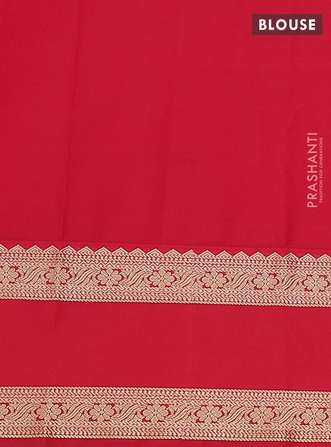 Semi kanchipuram silk saree peacock blue and red with allover zari weaves & buttas and rettapet zari woven korvai border