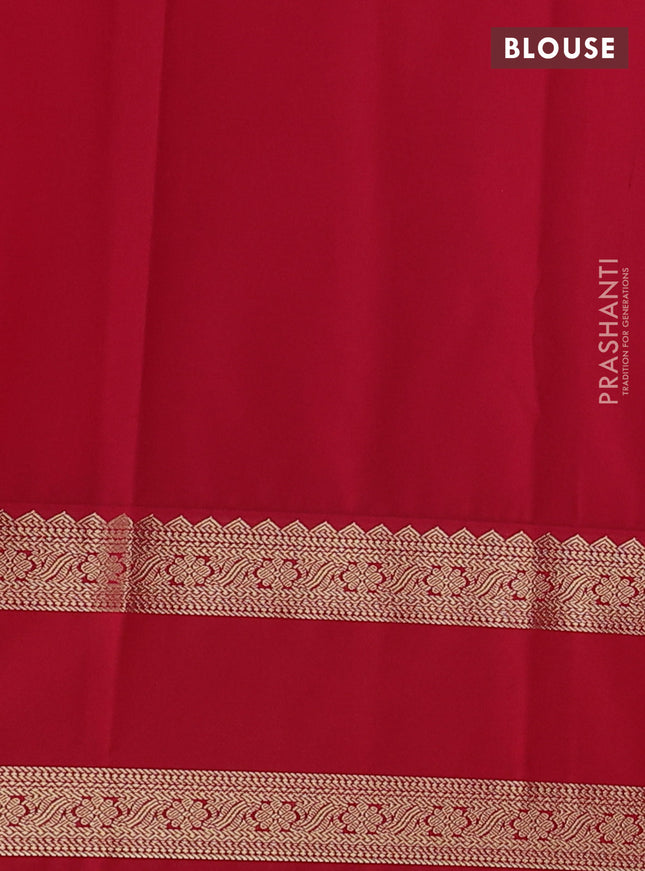 Semi kanchipuram silk saree teal green shade and red with allover zari weaves & buttas and rettapet zari woven korvai border