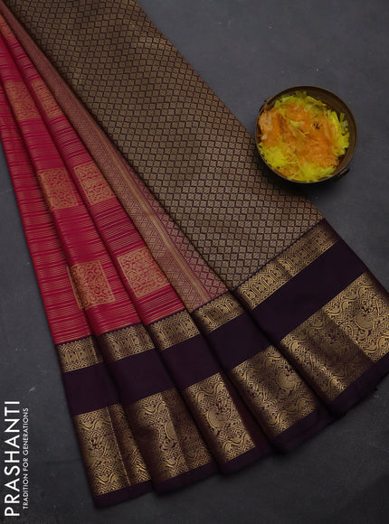 Semi kanchipuram silk saree pink and deep violet with allover zari weaves & buttas and rettapet zari woven korvai border