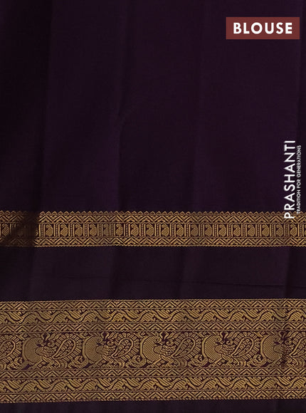 Semi kanchipuram silk saree teal blue and deep purple with allover zari weaves & buttas and rettapet zari woven korvai border