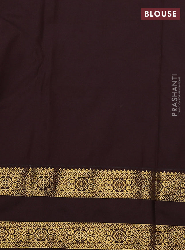Semi kanchipuram silk saree teal green and brown with allover zari weaves & buttas and rettapet zari woven korvai border