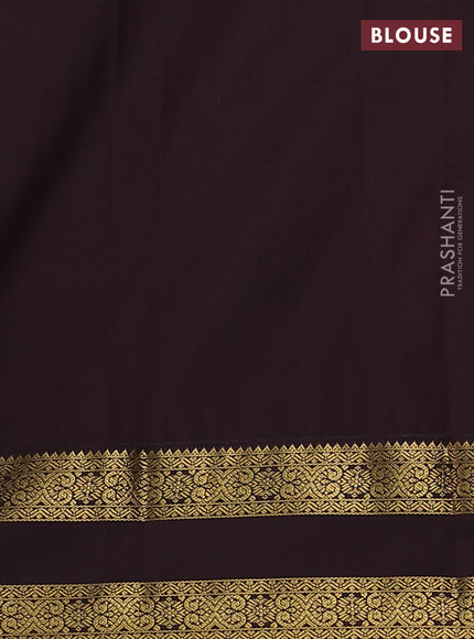 Semi kanchipuram silk saree pista green and brown with allover zari weaves & buttas and rettapet zari woven korvai border