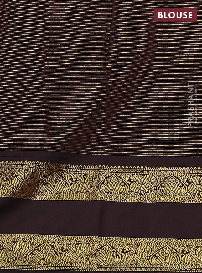 Semi kanchipuram silk saree rust shade and deep maroon with allover small zari checks & buttas and rettapet zari woven korvai border