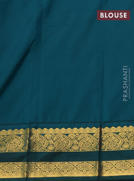 Semi kanchipuram silk saree red and teal green with allover zari weaves & buttas and rettapet zari woven korvai border