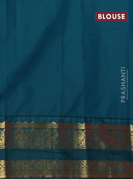 Semi kanchipuram silk saree pink and peacock green with allover zari weaves & buttas and rettapet zari woven korvai border