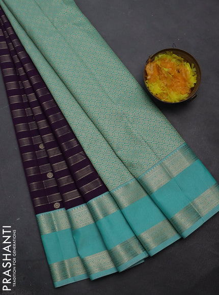 Semi kanchipuram silk saree deep violet and teal blue with allover zari weaves & buttas and rettapet zari woven korvai border