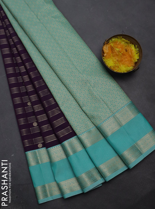 Semi kanchipuram silk saree deep violet and teal blue with allover zari weaves & buttas and rettapet zari woven korvai border