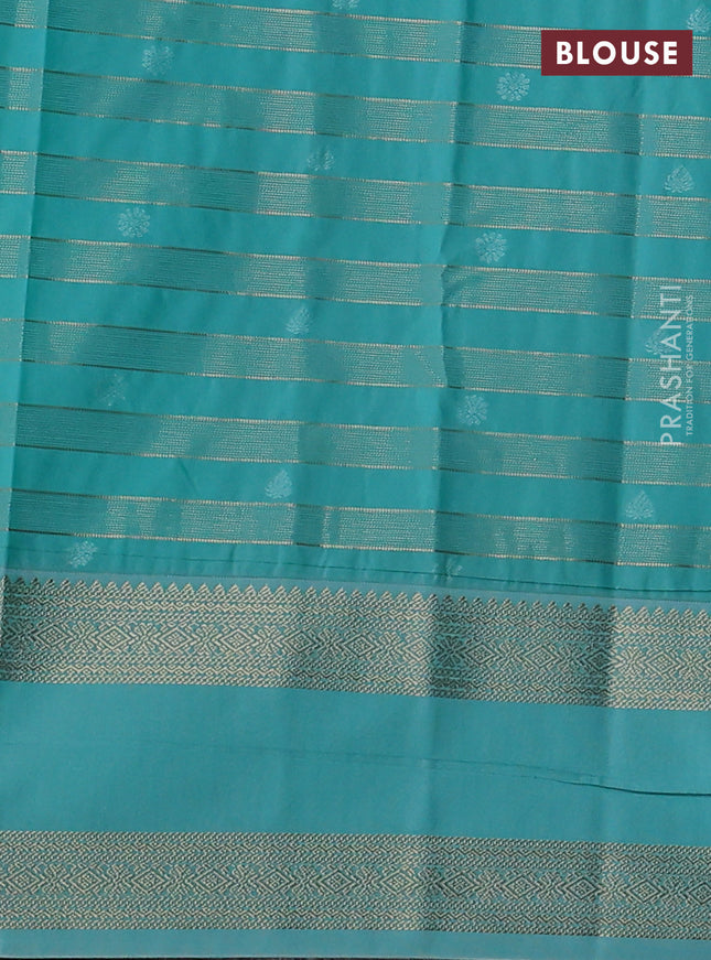 Semi kanchipuram silk saree deep violet and teal blue with allover zari weaves & buttas and rettapet zari woven korvai border