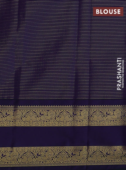 Semi kanchipuram silk saree pista green and blue with allover small zari checks & buttas and rettapet zari woven korvai border