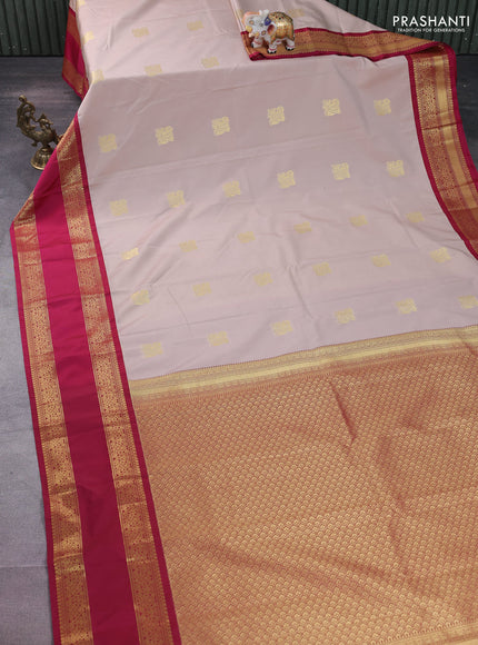 Semi kanchipuram silk saree beige and magenta pink with zari woven buttas and rettapet zari woven korvai border