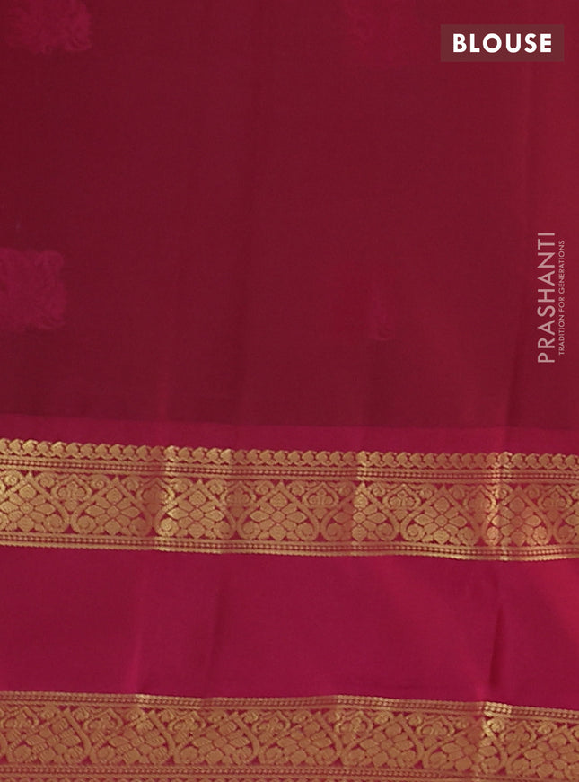 Semi kanchipuram silk saree beige and magenta pink with zari woven buttas and rettapet zari woven korvai border