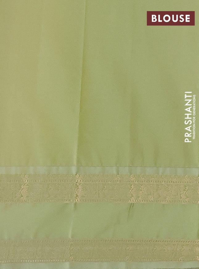 Semi kanchipuram silk saree pink and pista green with zari woven buttas and rettapet zari woven korvai border