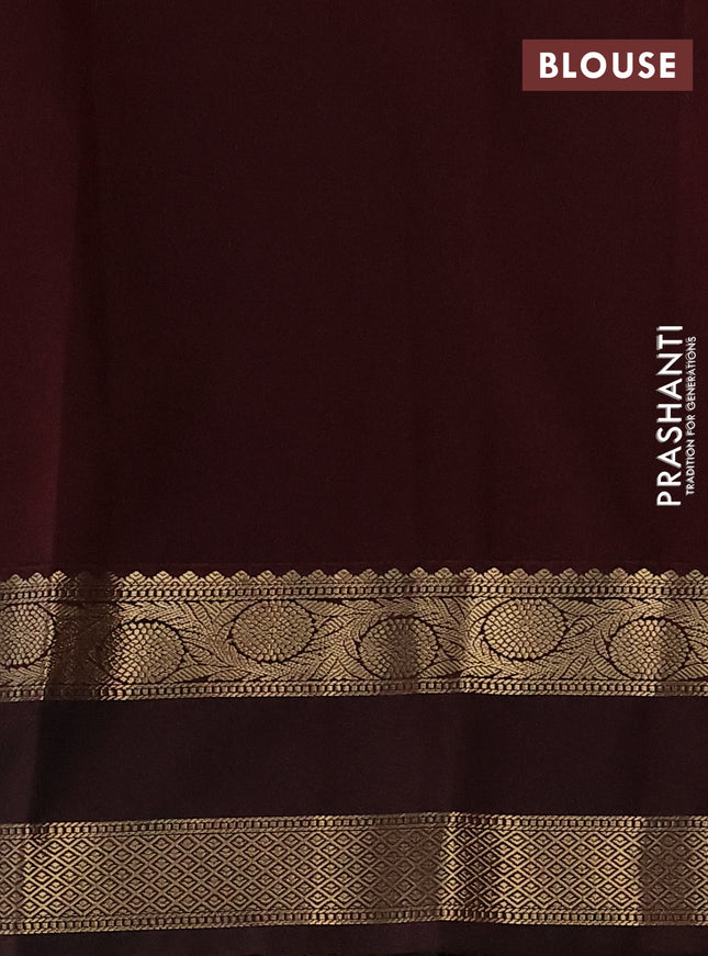 Semi kanchipuram silk saree mustard yellow and deep maroon with allover zari weaves and rettapet zari woven korvai border