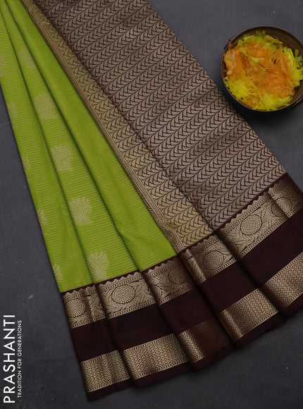 Semi kanchipuram silk saree lime green and deep maroon with allover zari weaves and rettapet zari woven korvai border