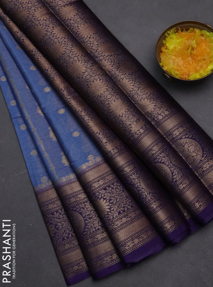 Banarasi warm silk saree pastel blue and violet with allover zari weaves & buttas and woven border