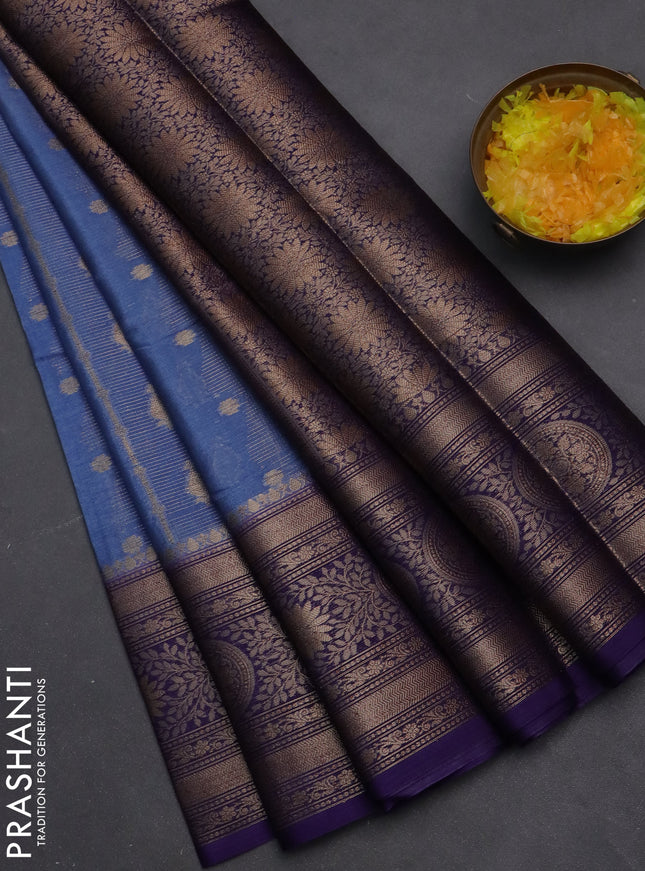 Banarasi warm silk saree pastel blue and violet with allover zari weaves & buttas and woven border