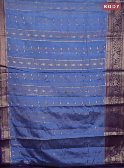 Banarasi warm silk saree pastel blue and violet with allover zari weaves & buttas and woven border