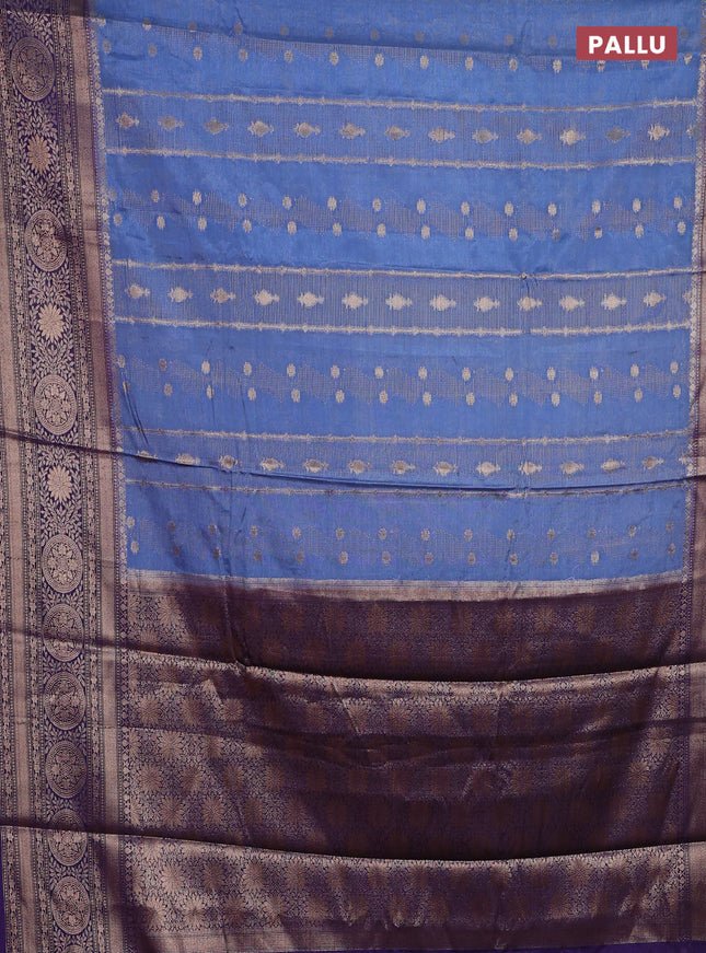 Banarasi warm silk saree pastel blue and violet with allover zari weaves & buttas and woven border