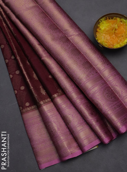 Banarasi warm silk saree deep wine shade and light pink with allover zari weaves & buttas and woven border