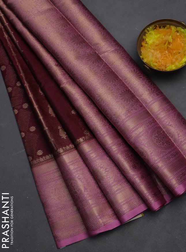 Banarasi warm silk saree deep wine shade and light pink with allover zari weaves & buttas and woven border
