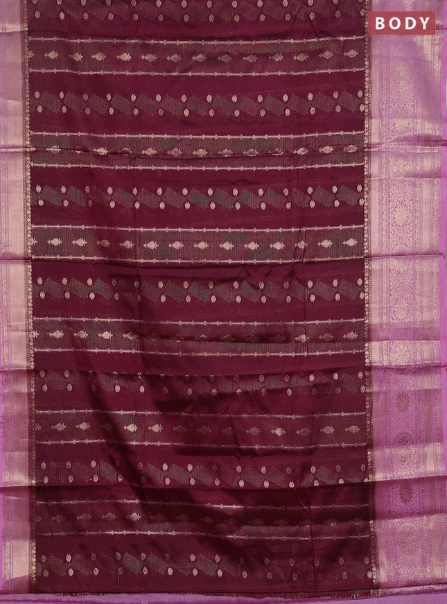 Banarasi warm silk saree deep wine shade and light pink with allover zari weaves & buttas and woven border