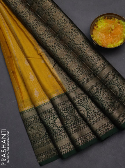 Banarasi warm silk saree yellow and dark green with allover zari weaves & buttas and woven border