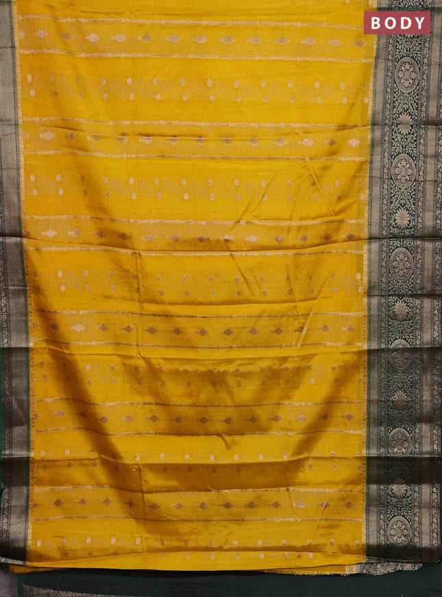 Banarasi warm silk saree yellow and dark green with allover zari weaves & buttas and woven border