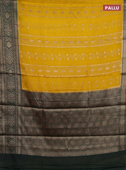 Banarasi warm silk saree yellow and dark green with allover zari weaves & buttas and woven border