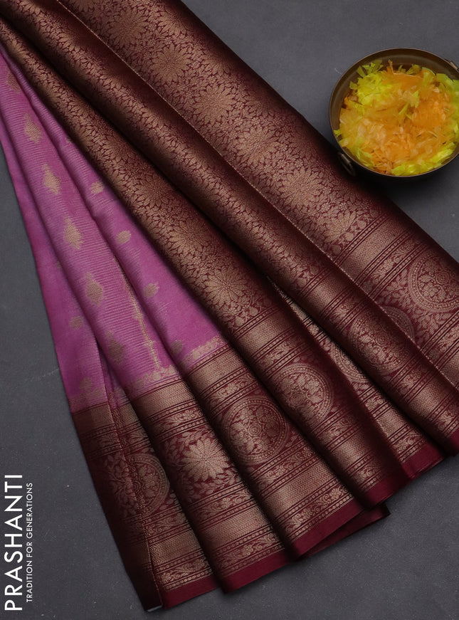 Banarasi warm silk saree lotus pink and wine shade with allover zari weaves & buttas and woven border