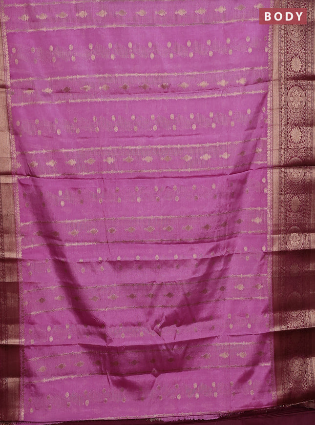 Banarasi warm silk saree lotus pink and wine shade with allover zari weaves & buttas and woven border
