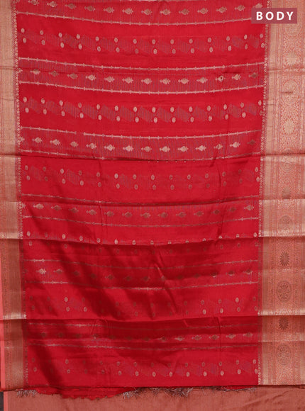 Banarasi warm silk saree red and peach orange with allover zari weaves & buttas and woven border
