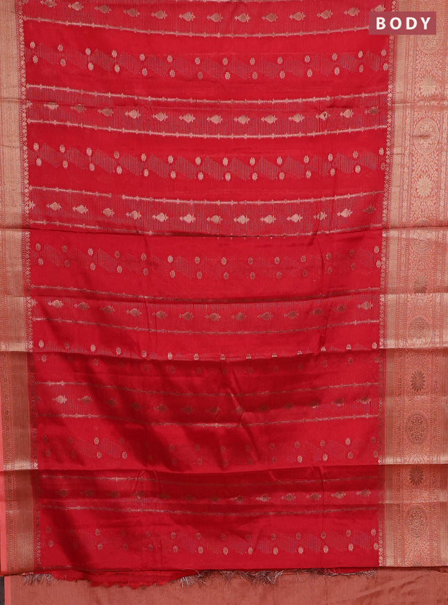 Banarasi warm silk saree red and peach orange with allover zari weaves & buttas and woven border