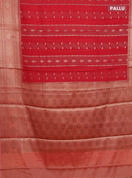 Banarasi warm silk saree red and peach orange with allover zari weaves & buttas and woven border