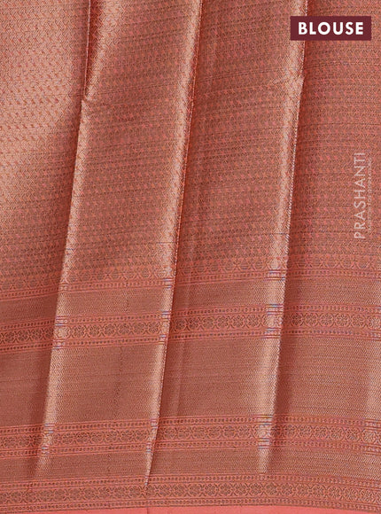 Banarasi warm silk saree red and peach orange with allover zari weaves & buttas and woven border