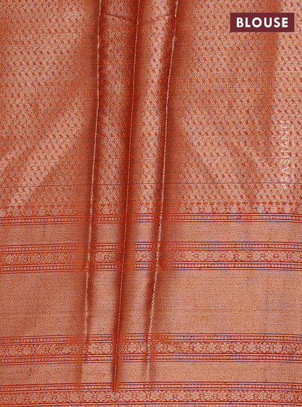 Banarasi warm silk saree lime yellow and orange with allover zari weaves & buttas and woven border