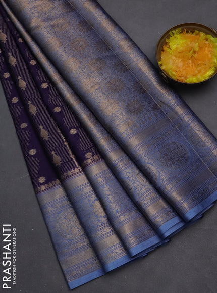 Banarasi warm silk saree dark blue and pastel blue with allover zari weaves & buttas and woven border