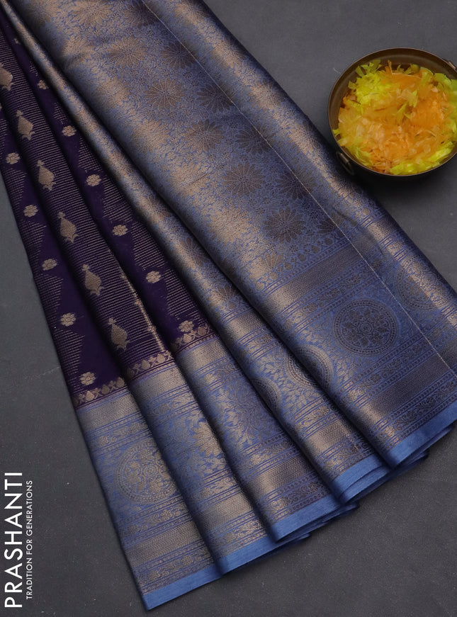 Banarasi warm silk saree dark blue and pastel blue with allover zari weaves & buttas and woven border