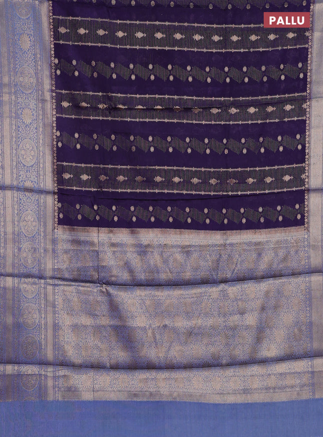 Banarasi warm silk saree dark blue and pastel blue with allover zari weaves & buttas and woven border