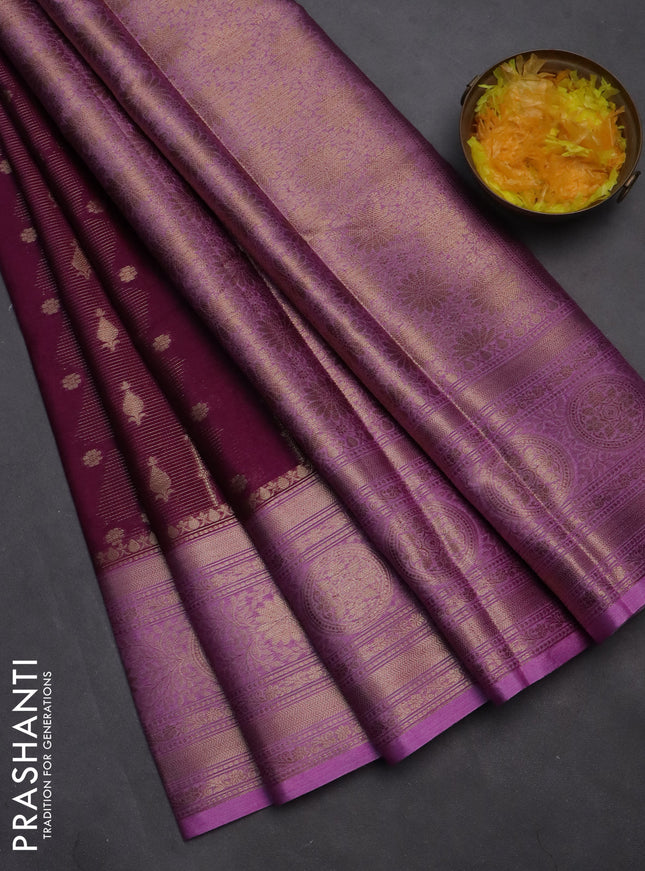 Banarasi warm silk saree purple and lavender with allover zari weaves & buttas and woven border