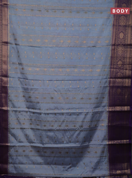 Banarasi warm silk saree pastel blue and violet with allover zari weaves & buttas and woven border