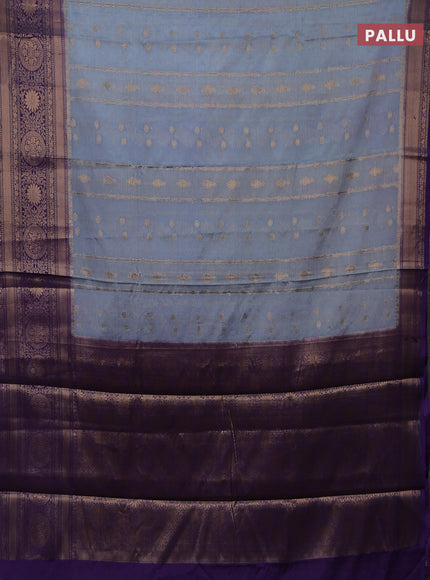 Banarasi warm silk saree pastel blue and violet with allover zari weaves & buttas and woven border