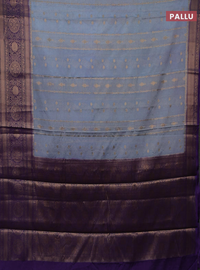 Banarasi warm silk saree pastel blue and violet with allover zari weaves & buttas and woven border