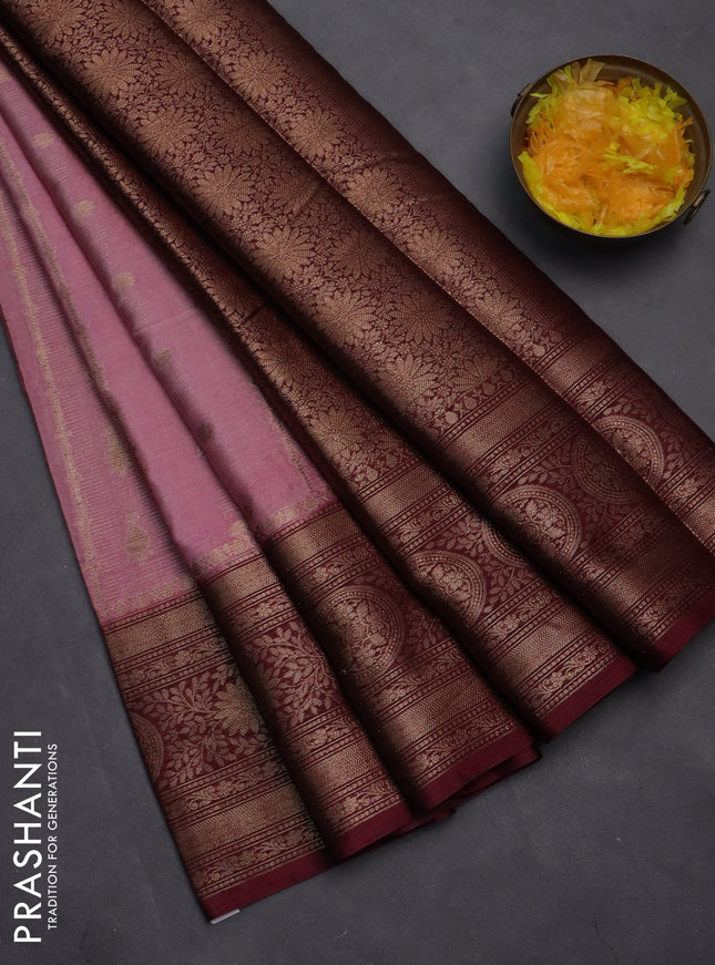 Banarasi warm silk saree mauve pink and wine shade with allover zari weaves & buttas and woven border