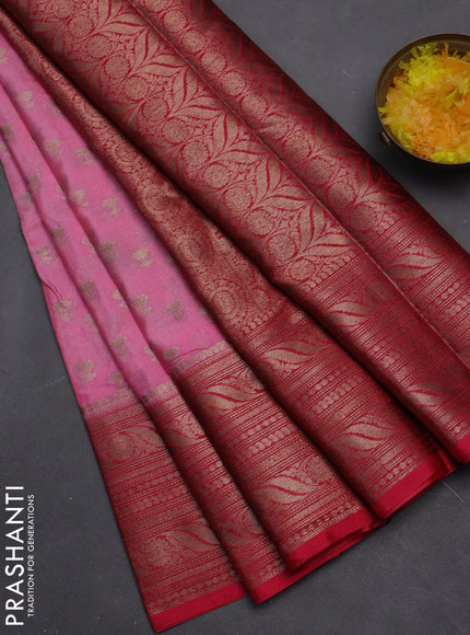 Banarasi warm silk saree light pink and pink with woven buttas and woven border