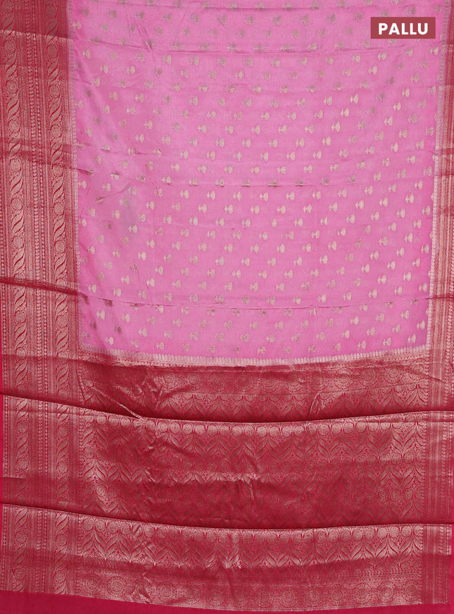 Banarasi warm silk saree light pink and pink with woven buttas and woven border